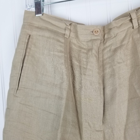 JSong Womens Linen Pants Straight Leg Size 10 Pleated Pockets Zipper Button Tan - Picture 4 of 11